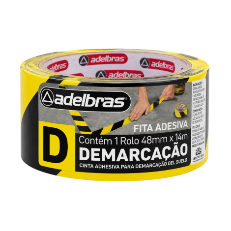 Fita Adesiva para Demarcação de Solo Amarela/Preta 48 mm x 14 m Adelbras