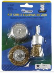 Escova de aço latonado com cerdas - kit com 3 escovas