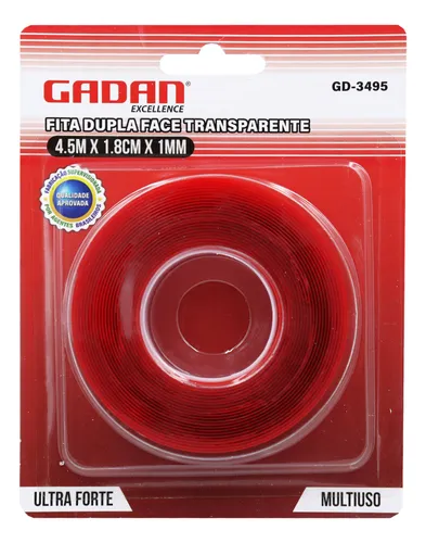 Fita Dupla Face Transparente 4,5m x 1,8cm x 1mm Alta Fixação