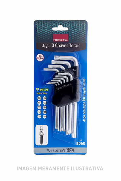 CHAVE TORX LONGA C/ 10PÇS WESTERN (C/FURO