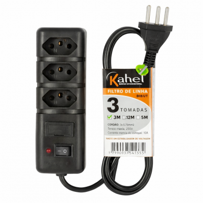 FILTRO DE LINHA 3 SAIDAS BIVOLT COM PROTEÇAO 3MT S''KAHEL