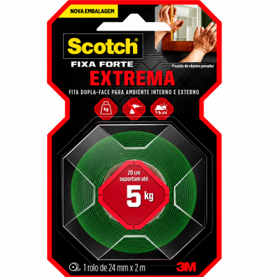 Fita Dupla Face Fixa Forte Scotch 3M 24mm x 2m