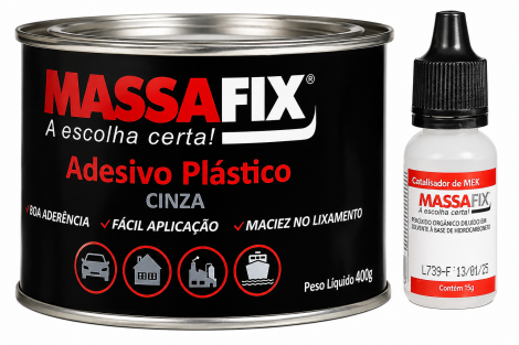 Adesivo Plástico Massa Fix Cinza 400g