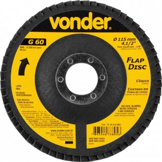 Disco Flap Vonder 115mm Grão Óxido de Alumínio Cônico para Desbaste e Acabamento em Metal