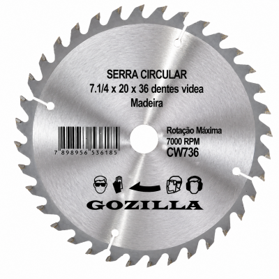 Serra Circular 110x20x36 Dentes Vídia para Madeira Gozilla