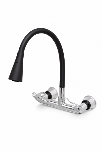 Misturador de Cozinha Parede Preto Fosco 1/4 de Volta com Bico Flexível – Iguatemi Luxo Quente e Frio