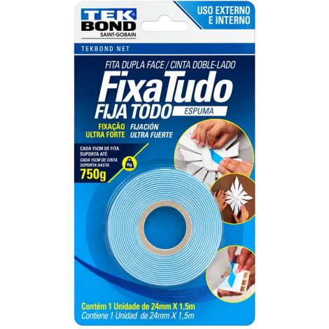 Fita Dupla Face Espuma Fixa Tudo Tekbond para Uso Interno e Externo