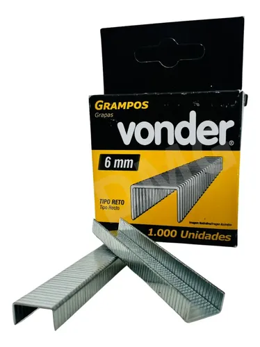 Grampo Reto 6mm Caixa com 1000 Unidades para Grampeador Manual e Elétrico