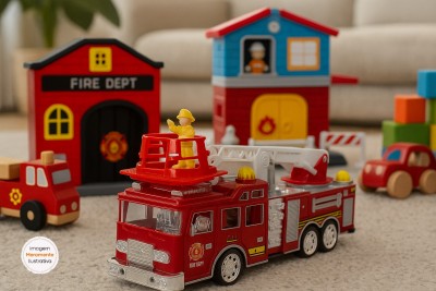 Caminhão de Bombeiro com Luz e Som Etitoys – Fricção e Escada Articulada