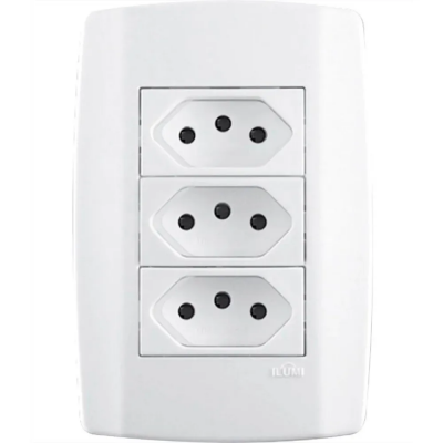 Conjunto 3 Tomadas 20A 250V Monobloco Slim Branco