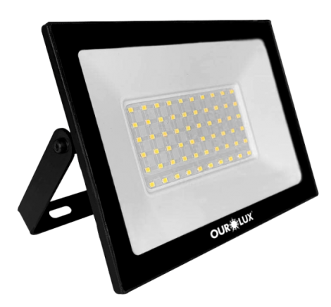 Refletor LED Ourolux Superled Slim 50W 6500K Preto – Iluminação Externa Econômica | Tokari