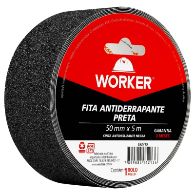 Fita Antiderrapante Preta 50mm x 5m Worker para Escadas e Rampas
