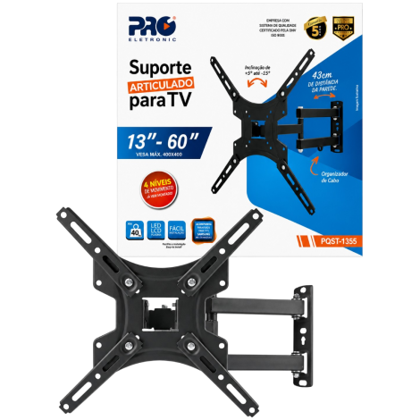 Suporte Articulado para TV 13 a 60 Polegadas até 40kg VESA  400x400 Proeletronic PQST-1355