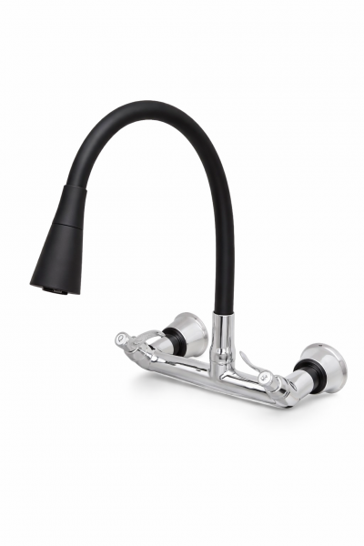 Misturador de Cozinha Parede Preto Fosco 1/4 de Volta com Bico Flexível – Iguatemi Luxo Quente e Frio