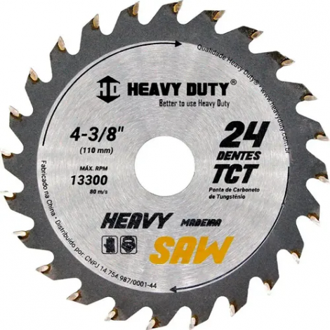 Disco de Serra Circular para Madeira 110mm 24 Dentes Heavy Duty