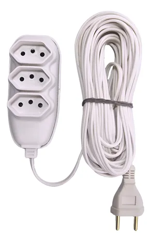 EXTENSAO 10 METROS TRIPOLAR BRANCA COM 3 TOMADAS