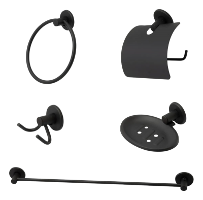 Kit de Acessórios para Banheiro Preto Stander 5 Peças Iguatemi Metais