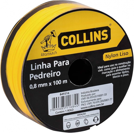 Linha de Pedreiro Nylon Amarela 0,80mm x 100m para Alinhamento de Obra