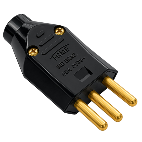 Plugue 2P+T Junção Macho 20A 250V Preto Sobrepor FAME 2143