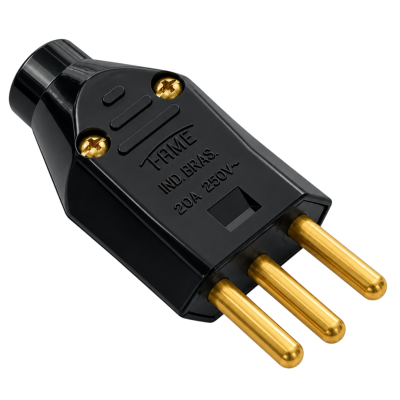 Plugue 2P+T Junção Macho 20A 250V Preto Sobrepor FAME 2143