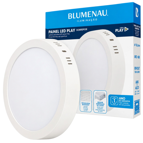 Painel LED Play de Sobrepor Redondo Blumenau 18W 6500K Branco Bivolt 100-240V