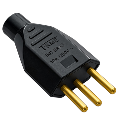 Plugue de Junção Macho 2P+T 10A 250V Preto de Sobrepor 2142 FAME
