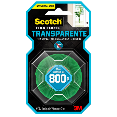 Fita Dupla Face 3M Scotch Fixa Forte Transparente 19 mm x 2 m 800 g