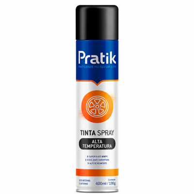 Tinta Spray Alta Temperatura 400ml Preto Fosco Pratik