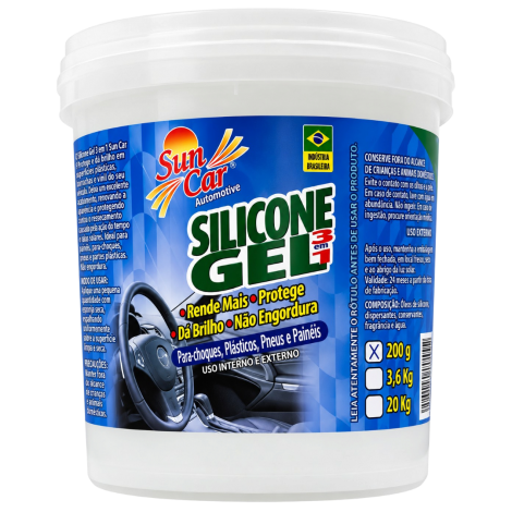 Silicone Gel Automotivo 3 em 1 Sun Car 200g – Limpa, Protege e Dá Brilho