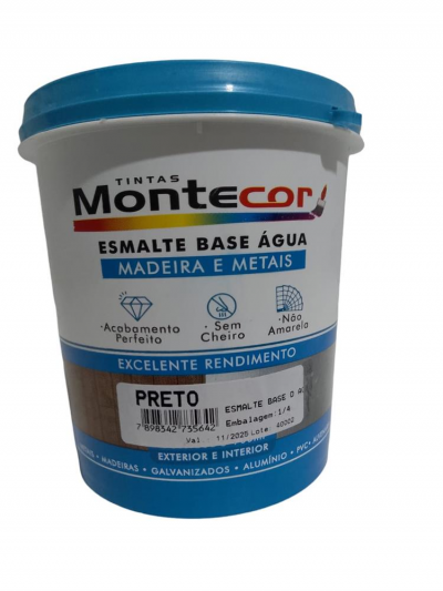 ESMALTE BASE AGUA MADEIRA E METAIS MONTECOR PRETA