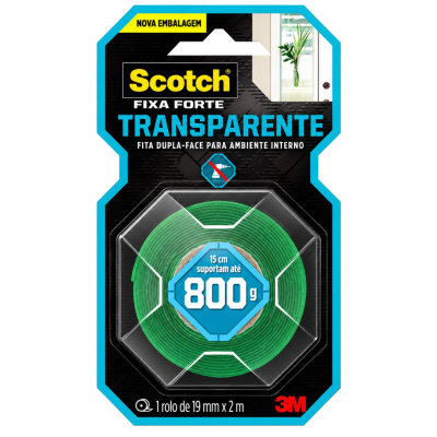 Fita Dupla Face 3M Scotch Fixa Forte Transparente 19 mm x 2 m 800 g