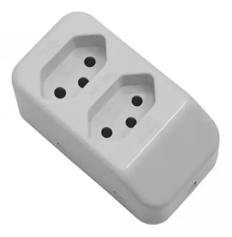 Tomada Móvel Múltipla Dupla 2P+T 10A 250V Cinza FAME 2699