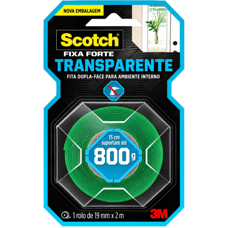 Fita Dupla Face 3M Scotch Fixa Forte Transparente 19 mm x 2 m 800 g