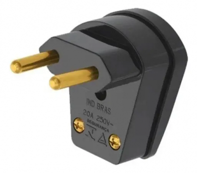 Plugue Macho 2 Polos 20A 90° Preto 250V Fame para Cabos Elétricos