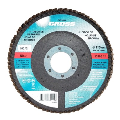 Disco de Desbaste Flap de Zircônio G40 – 115mm x 22,2mm – Gross