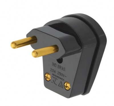 Plugue 2P – Saída Lateral 90º – 20A/250V~ – com Prensa-Cabo – Preto – Sobrepor | FAME – Ref. 1462
