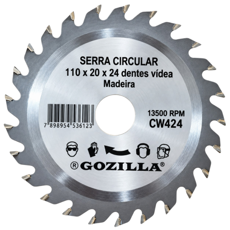 Disco de Serra Circular para Madeira 110 x 20 mm 24 Dentes Gozilla