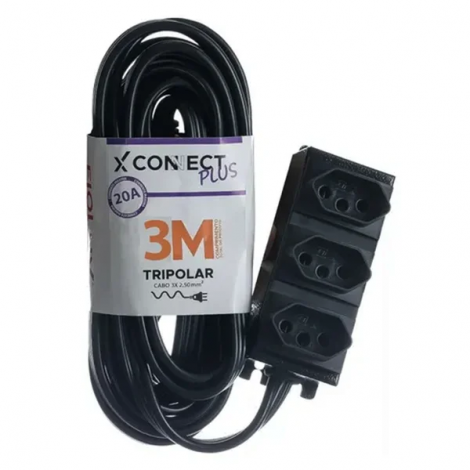 EXTENSAO CONNECT PLUS 20A - 3T - 2P+T - 3M - PRETA
