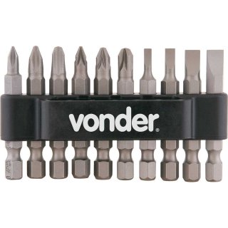 Jogo de Bits/Ponteiras Vonder 10 Peças Encaixe Sextavado 1/4"