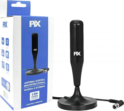 Antena Interna Digital HDTV Imagem 4K com Cabo de 1,8m Pix