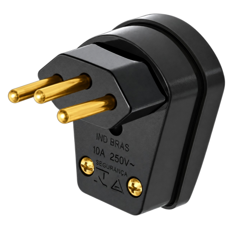 Plugue 2P+T Saída Lateral 90° com Prensa-Cabo 10A 250V Preto 1489 FAME