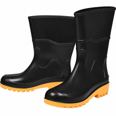 Bota Galocha de PVC Preta com Solado Amarelo Worker