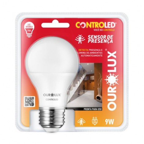 Lâmpada Inteligente LED 9W com Sensor de Presença Ouro Lux – E27, Economia e Segurança