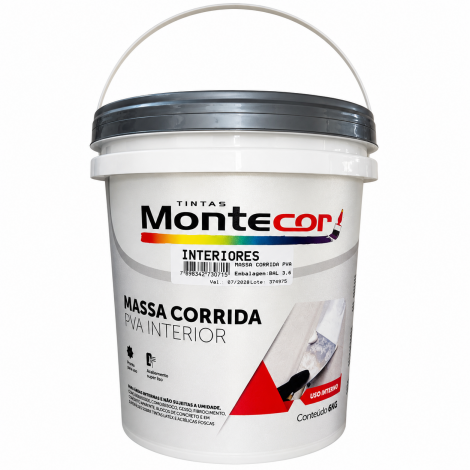 Massa Corrida PVA Interior Galão 3,6 Litros Montecor – Acabamento Liso para Paredes Internas | Tokari