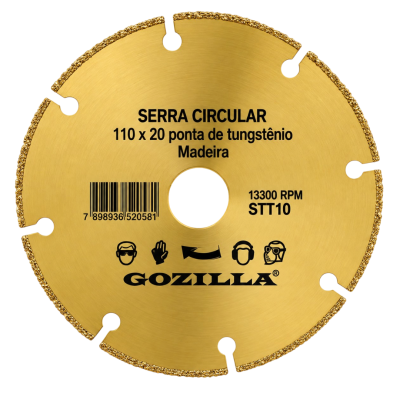 Disco de Serra Circular para Madeira 110 x 20 mm com Ponta de Tungstênio Gozilla