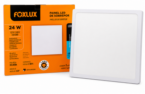 Luminária LED Sobrepor Quadrada 24W 6500K Foxlux