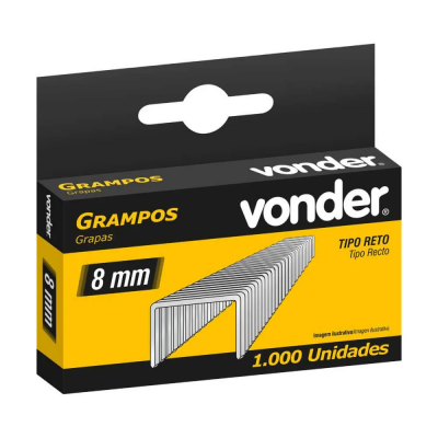 Grampo Reto 8 mm para Grampeador Manual Caixa com 1.000 Peças Vonder