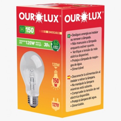 Lâmpada Halógena Clara H150 Ouro Lux – 120W | Base E27 | 127V | 2700K