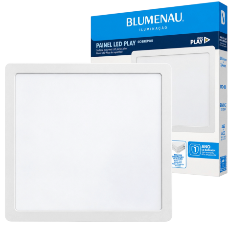 Painel LED Play de Sobrepor Quadrado Blumenau 24W Bivolt 100-240V 6500K Branco