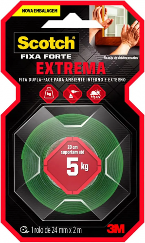 Fita Dupla Face Fixa Forte Scotch 3M 24 mm x 2 m